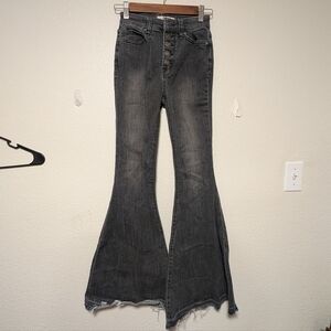 We The Free Free People Black Washed High-Rise Flare Jeans Sz 24